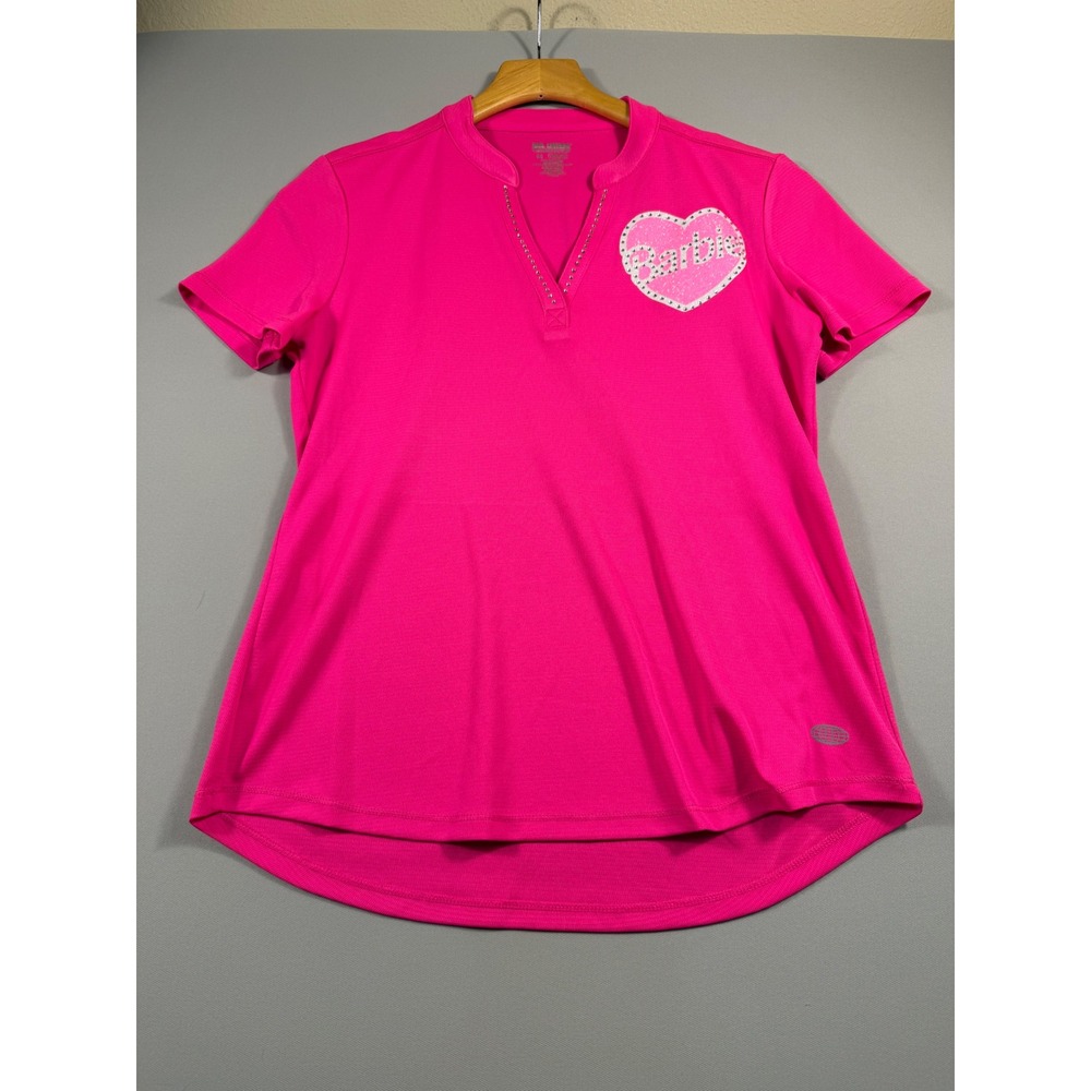 Reel Legends Barbie Pink Studded Heart Performance Top Short Sleeve Medium